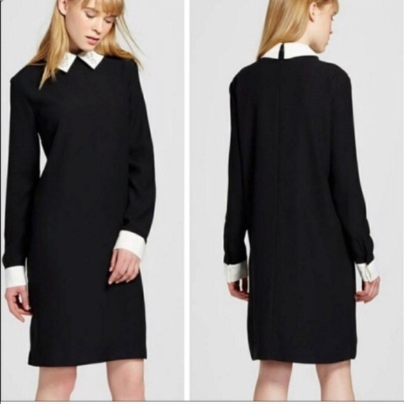victoria beckham black dress white collar